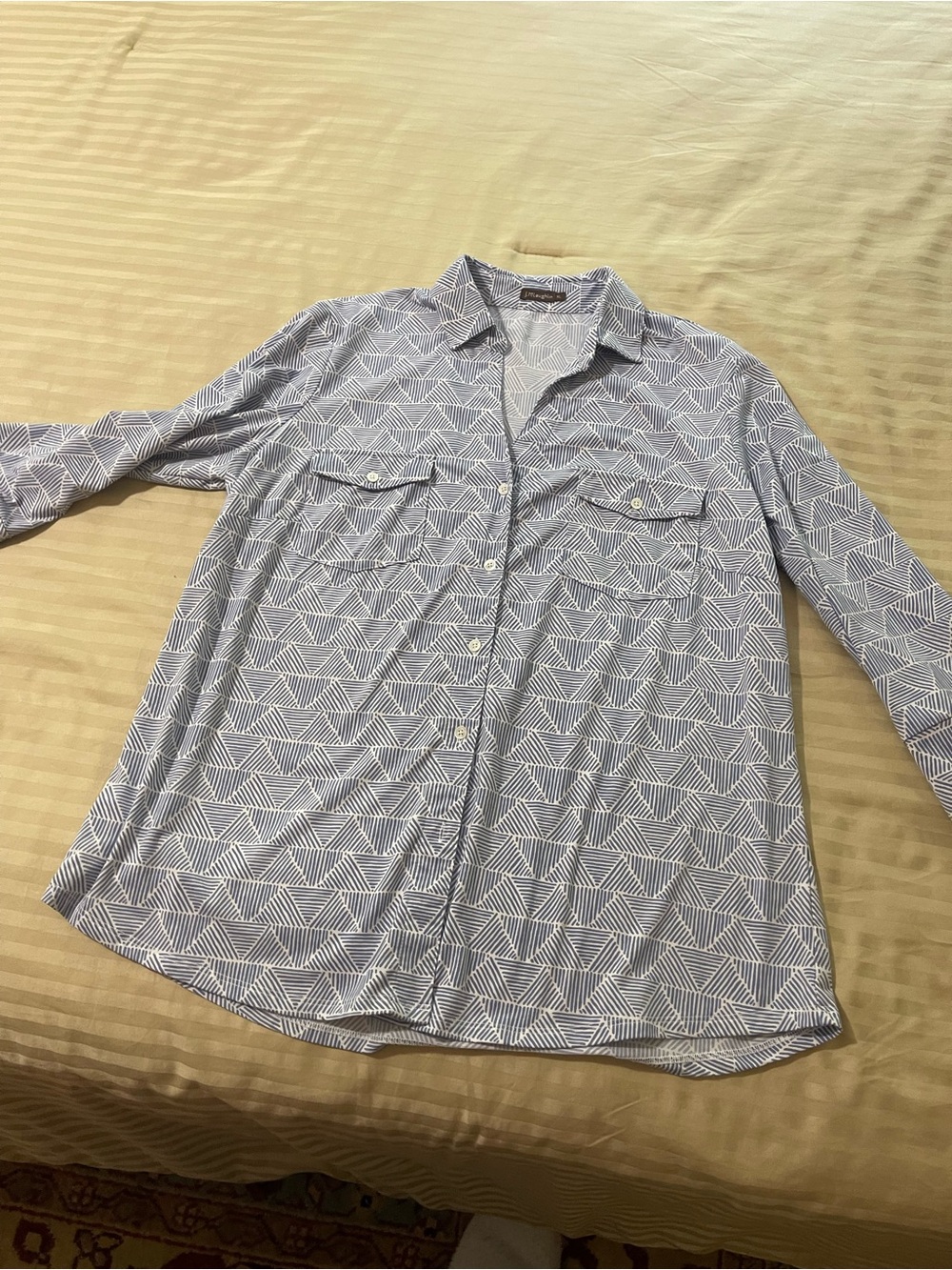 J. McLaughlin Light Blue Geometric Button-Front Shirt